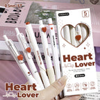Heart Gel Pens Set 5pcs | 0.5mm Quick-Dry Retractable Black Ink Gel Pen Set Richie's black