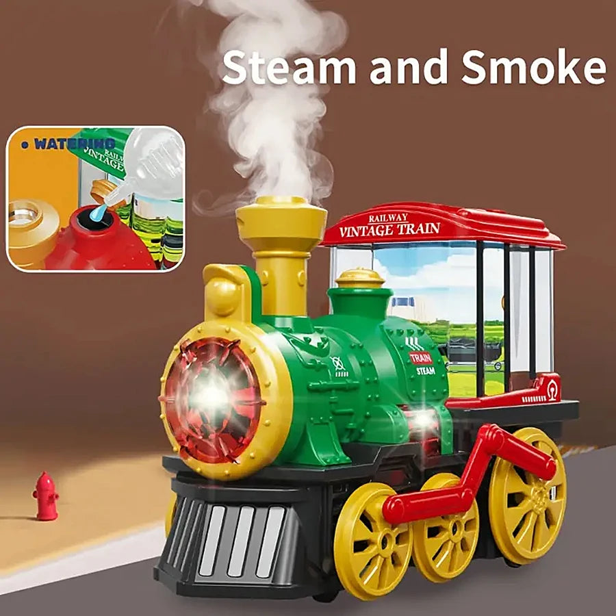 Electric Steam Train Toy – Smoke, Lights, Sounds & 360° Spin Electric Train Toy Richie's QB-34Y green