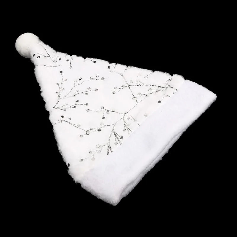 White Plush Santa Hat Gold Silver Sequin Snowflake Christmas Cap Christmas Santa Hat Richie's