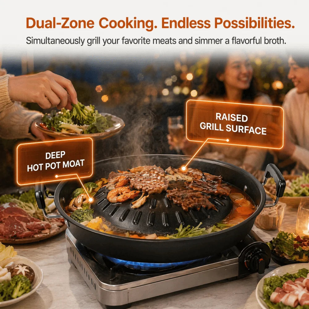 Cast Iron Thai BBQ Grill Pan – Dual Hot Pot & Grill Cast Iron Grill Pan Richie's