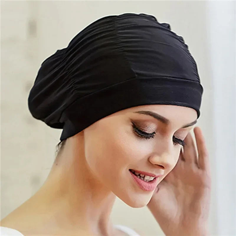 Elastic Swim Cap for Long Hair – Unisex Turban Bathing Cap Swim Cap Richie's black