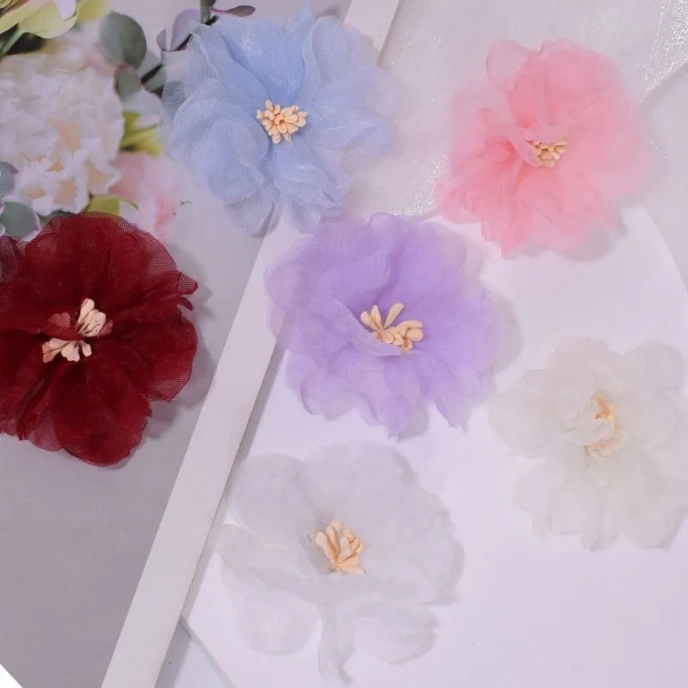 10Pcs Organza Flower Appliques 3D Mesh Sewing Patches 5.5cm Fabric Flower Appliques Richie's