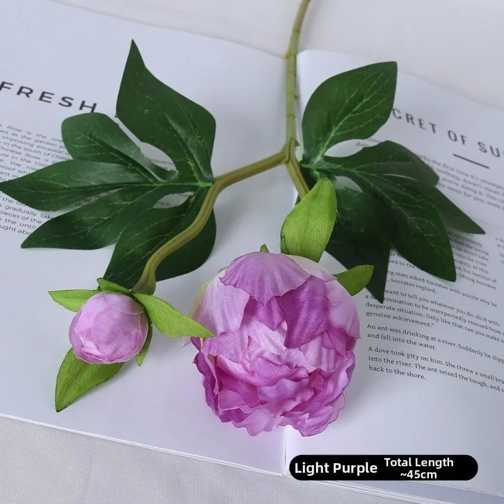 Silk Peony Bouquet 2-Head European Style – 6 Colors, 45cm Artificial Flower Bouquet Richie's