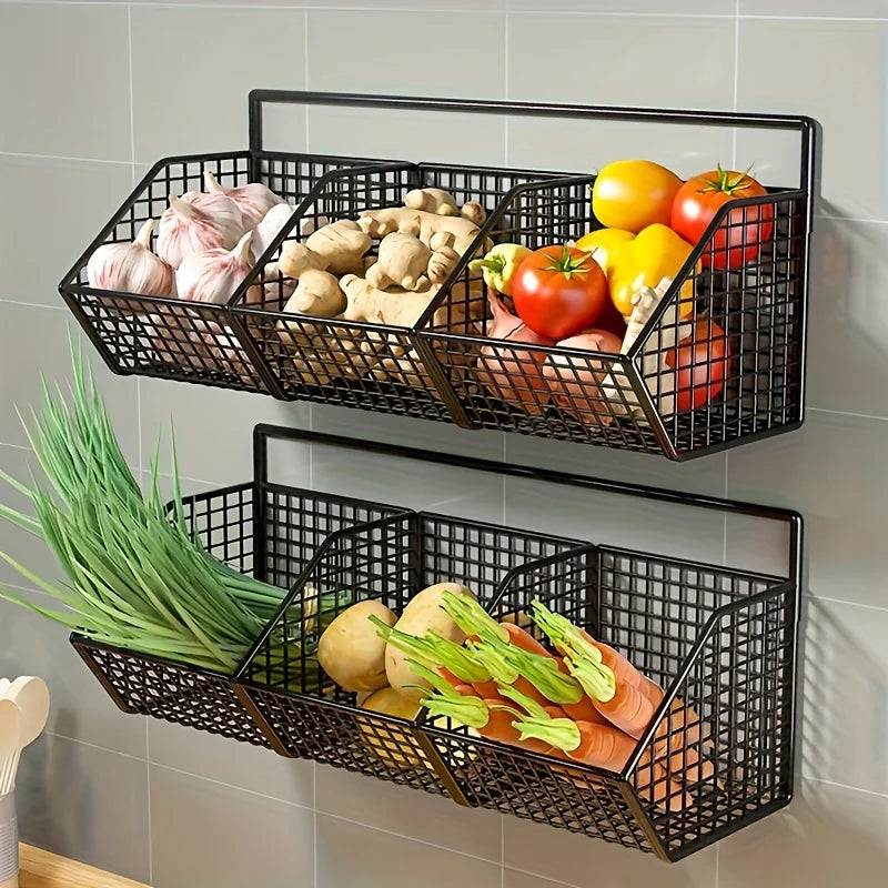 Wall-Mounted Kitchen Organizer Basket – Metal Veggie Storage Kitchen Storage Basket Richie's