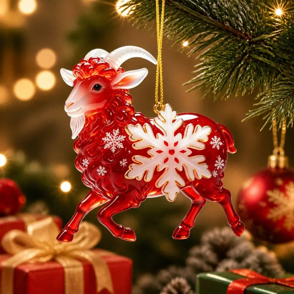 Acrylic Goat Christmas Ornament with Gold Cord & Snowflake Christmas Ornament Richie's