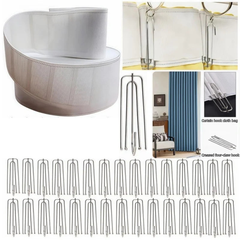 Curtain Pleater Tape 6M with Metal Hooks – DIY Heading Kit Curtain Heading Tape Richie's