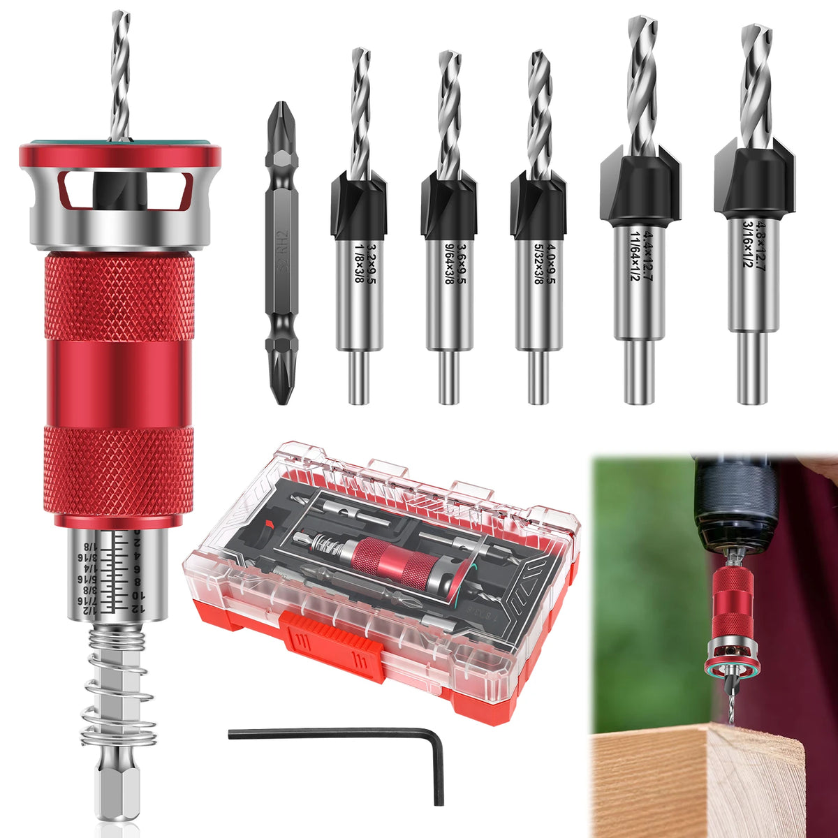 Toorise 5-Pc Countersink Drill Set – Tool-Free Depth Adjust Countersink Drill Set Richie's