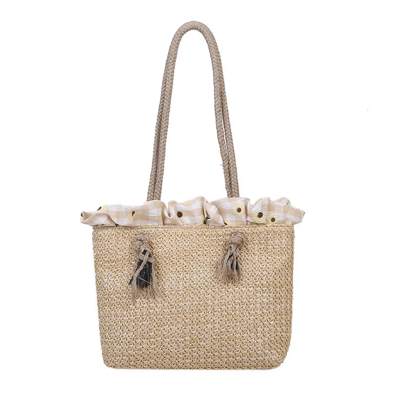 Women's Woven Straw Shoulder Bag – Large Capacity Summer Tote Woven Shoulder Bag Richie's