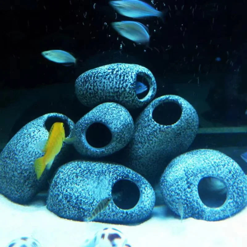 Aquarium Cichlid Rock Cave Ceramic Fish Tank Ornament 1-2 Pcs Aquarium Rock Cave Richie's