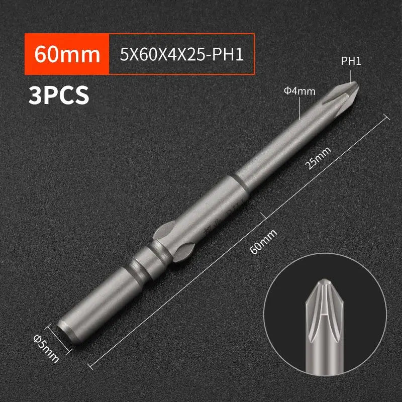 3-Pack S2 Steel 60mm Electric Screwdriver Bits | High Strength Screwdriver Bits Richie's A11