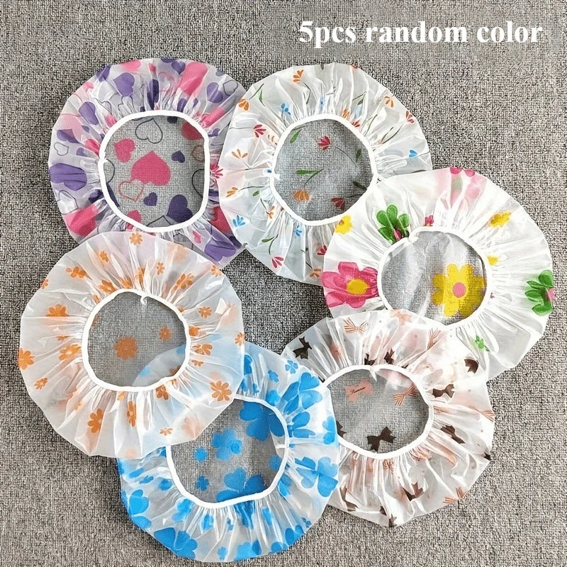 Adjustable Printed Shower Caps Reusable 5/10 Pack – Elastic Band Shower Cap Set Richie's 5pcs random color