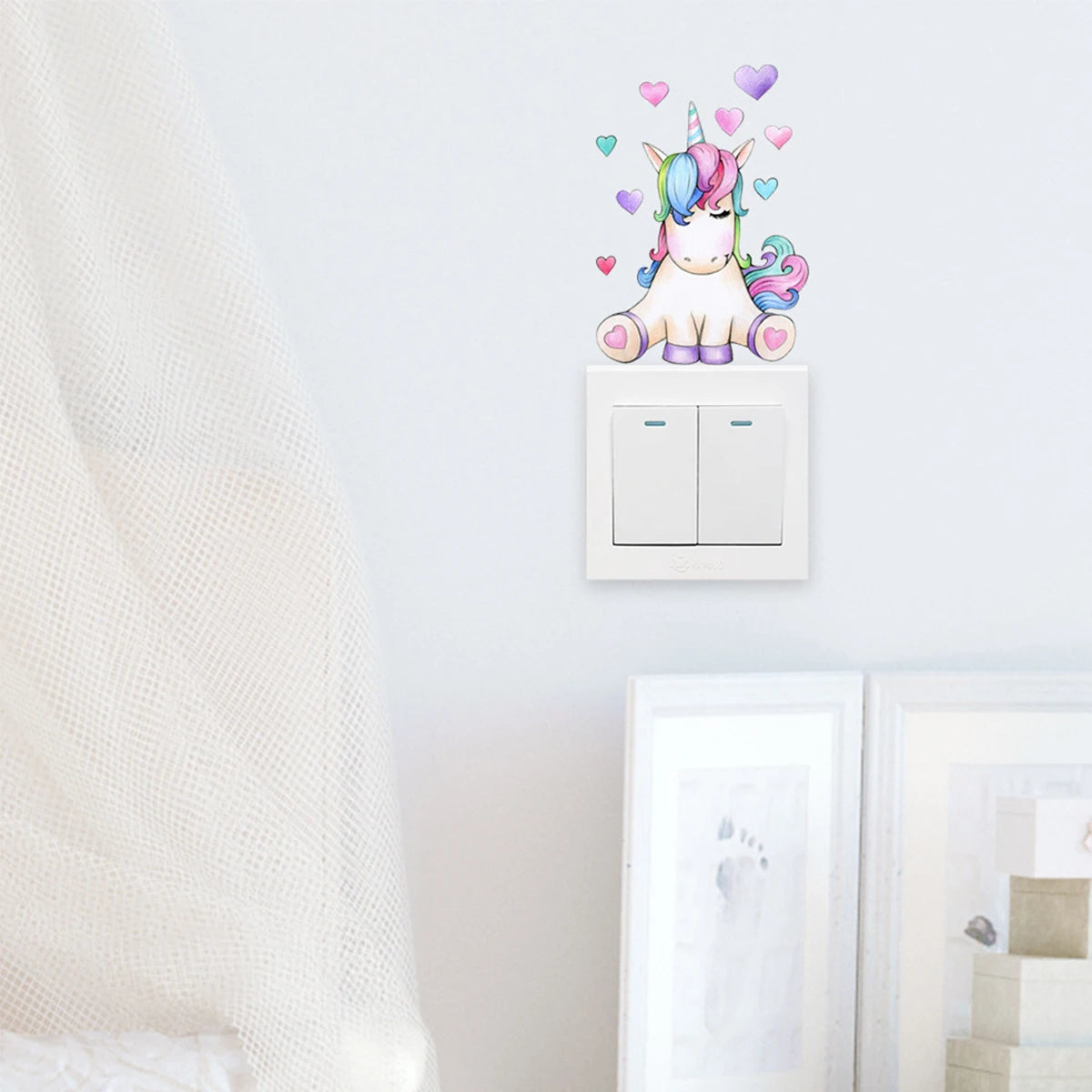 Watercolor Unicorn Light Switch Sticker | Heart Wall Decal Decorative Wall Sticker Richie's