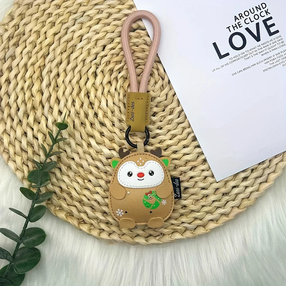 Cartoon Santa Reindeer Keychain – Faux Leather Christmas Pendant Holiday Keychain Richie's