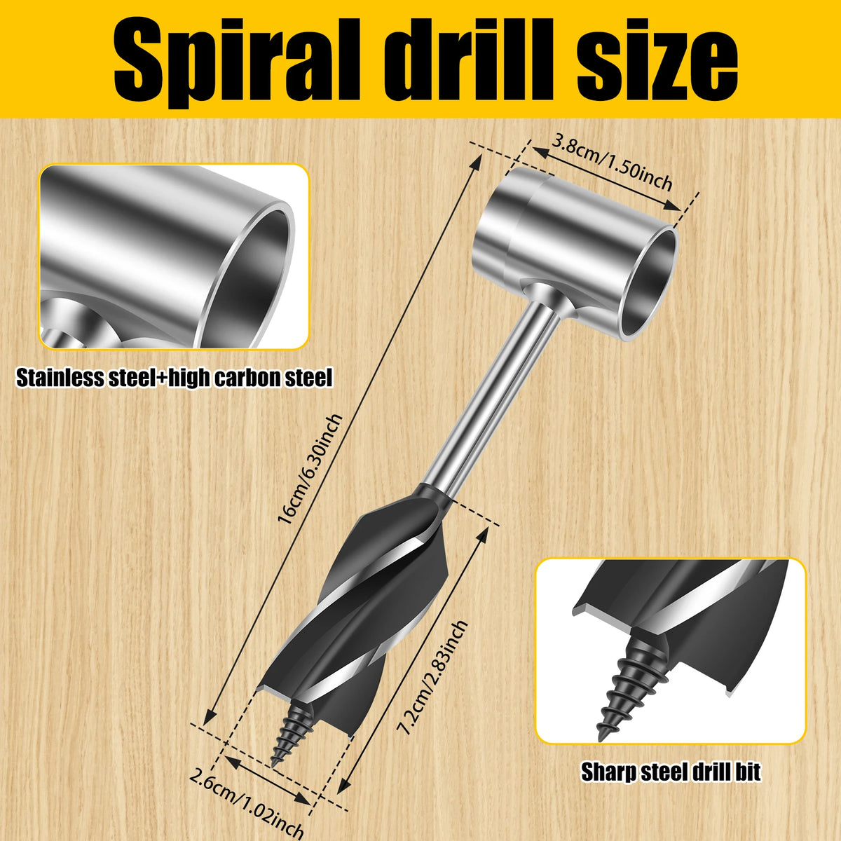 Manual Auger Drill 26mm Carbon Steel Wood Hole Punch Tool Manual Auger Drill Richie's Short model brown