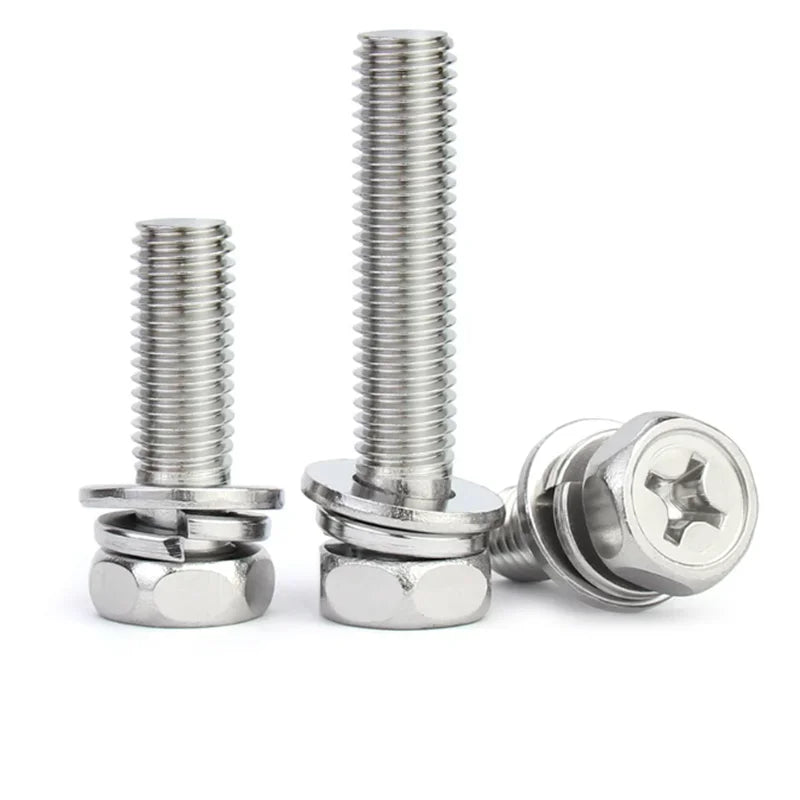 304 Stainless Steel Phillips Hex Combination Screws M3–M8 GB9074 Combination Screws Richie's