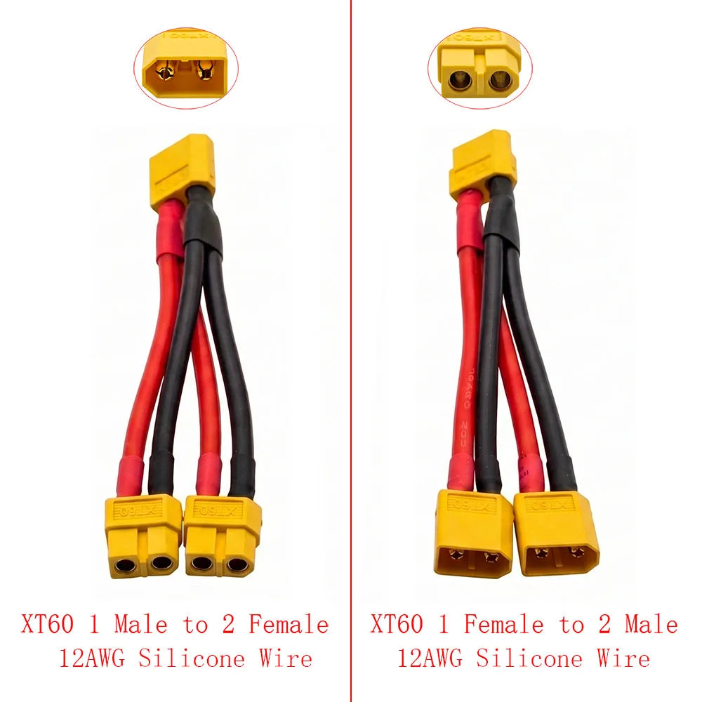2Pcs XT60 Parallel Y Splitter 12/14AWG Silicone Wire RC Drone RC Power Connector Richie's