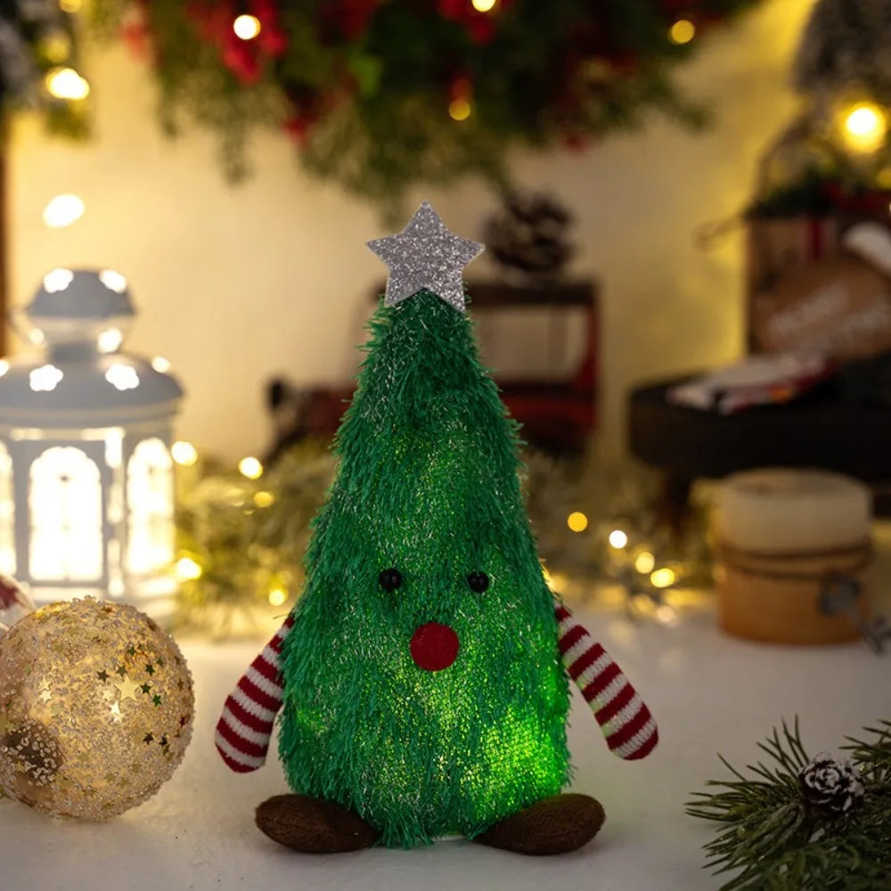 Fluffy Christmas Tree Figurine – LED Glowing 3D Xmas Décor Christmas Figurine Richie's Green B
