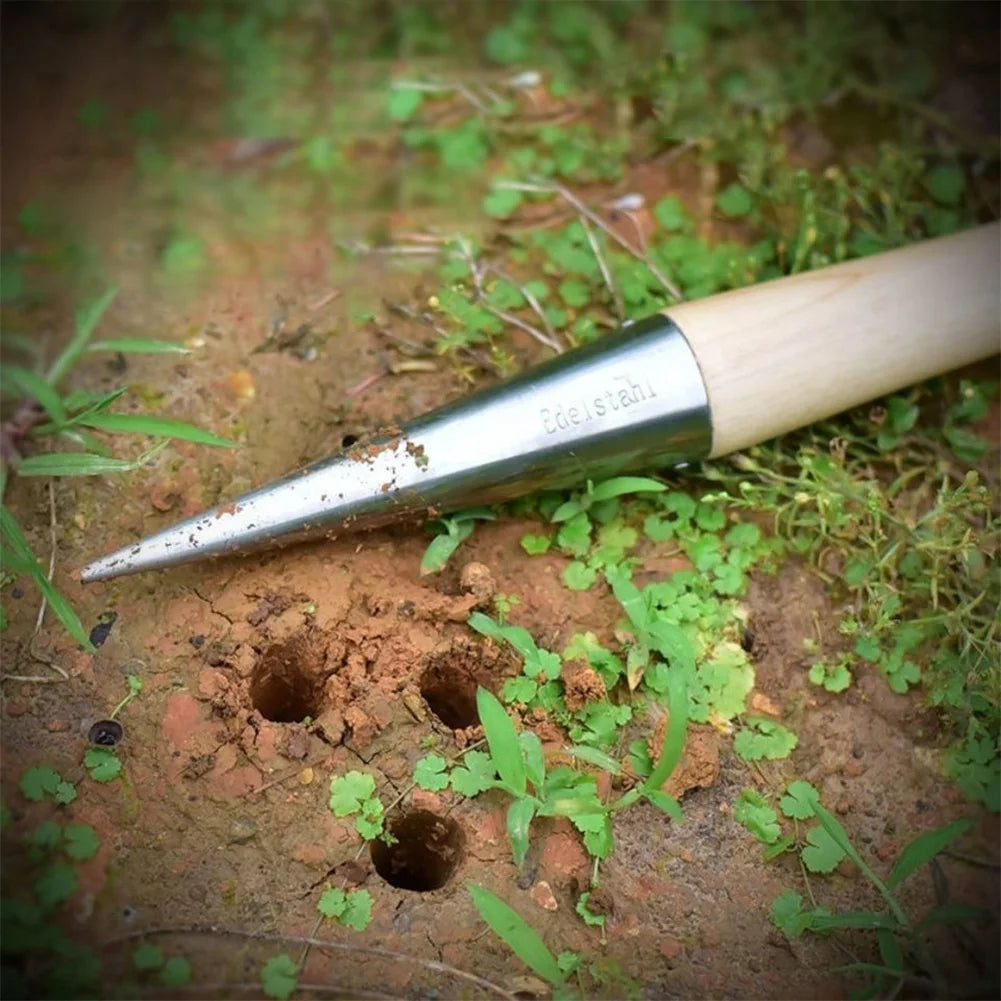 Stainless Steel Hand Dibber with Wooden T-Handle | Bulb Planter Garden Dibber Tool Richie's