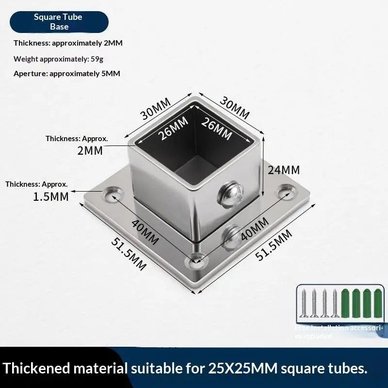 Stainless Steel Square Tube Flange Base Connector 25/30/35mm Tube Flange Connector Richie's 25MM