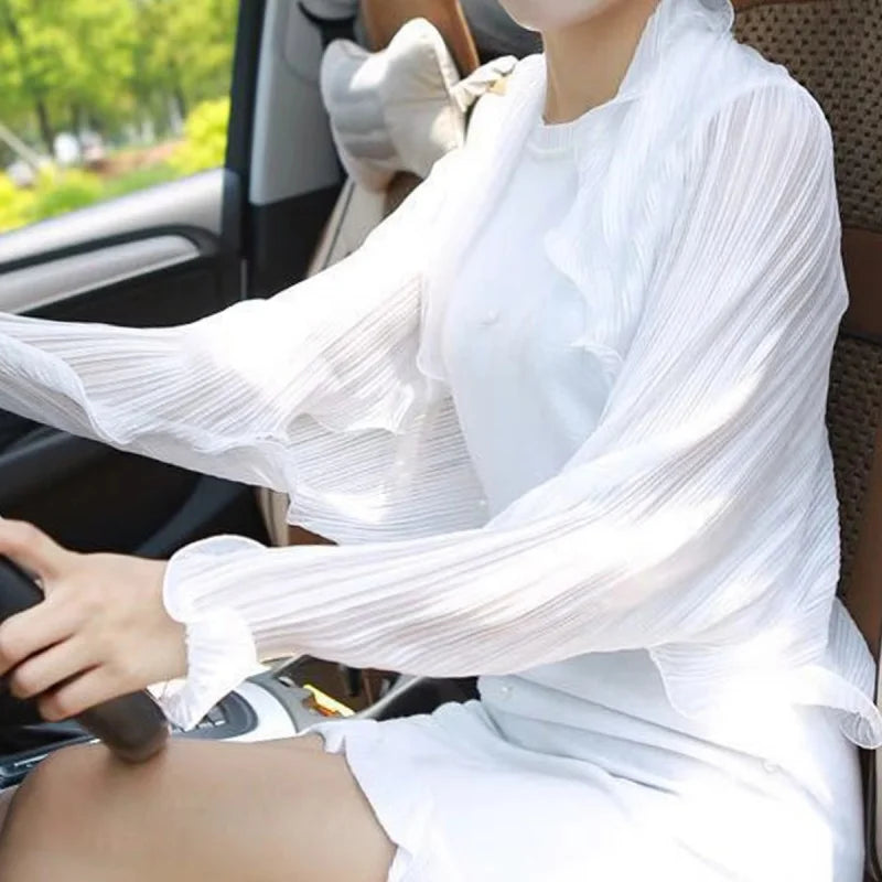 Embossed Ruffled Chiffon Sun Shawl Scarf – Women's UV Wrap Chiffon Sun Shawl Richie's