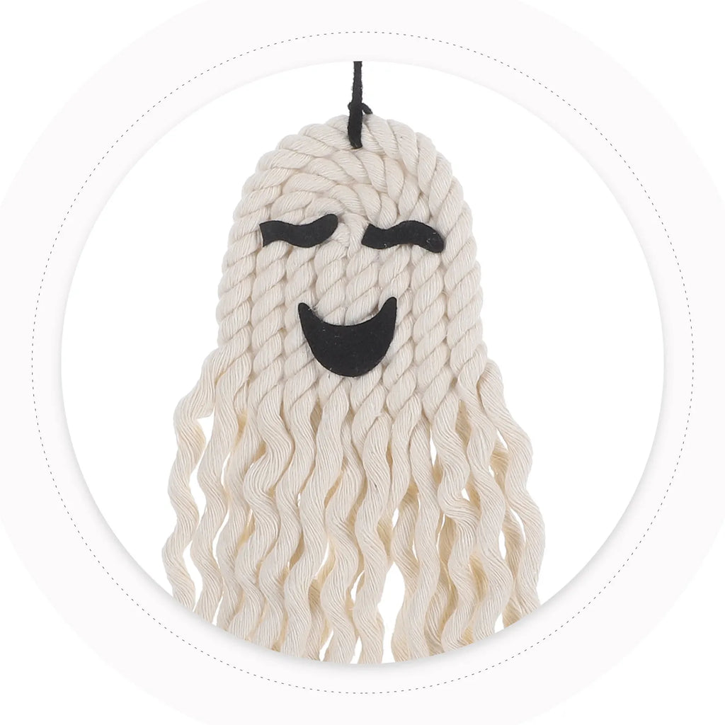 Handwoven Halloween Ghost Hanging Decor – Reusable Cotton Pendant Halloween Wall Decoration Richie's