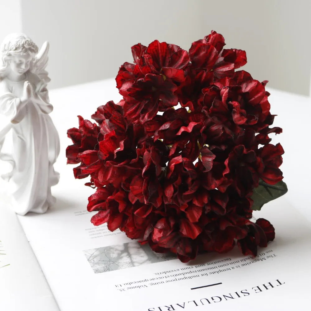 Silk Burnt Edge Hydrangea Artificial Flowers – 10 Colors Artificial Flowers Richie's Red