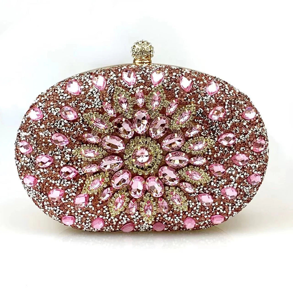 Flower Rhinestone Evening Clutch Bag with Chain – Prom & Wedding Evening Clutch Bag Richie's light pink 20x5x15cm