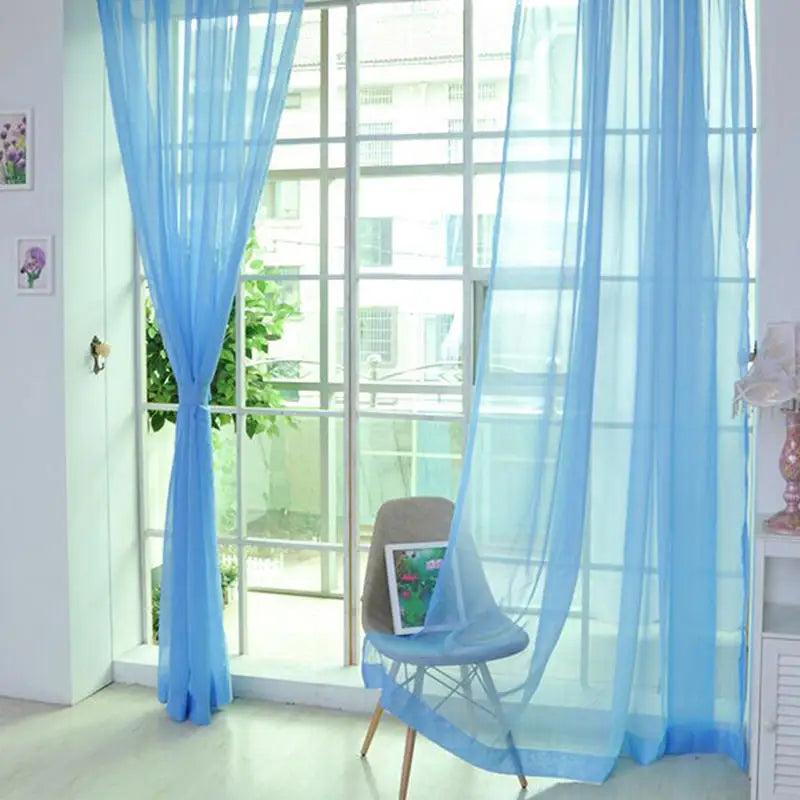 Sheer Gauze Curtain Panel – Modern Light Luxury 100% Polyester Sheer Curtain Panel Richie's Sky blue 100 x 200 cm