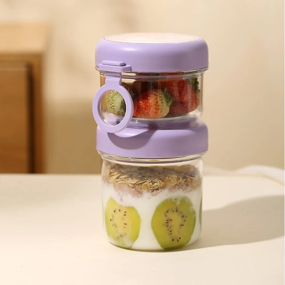 Overnight Oats Jars with Lids & Spoons | Double Seal Cup Food Storage Jar Richie's purple 2