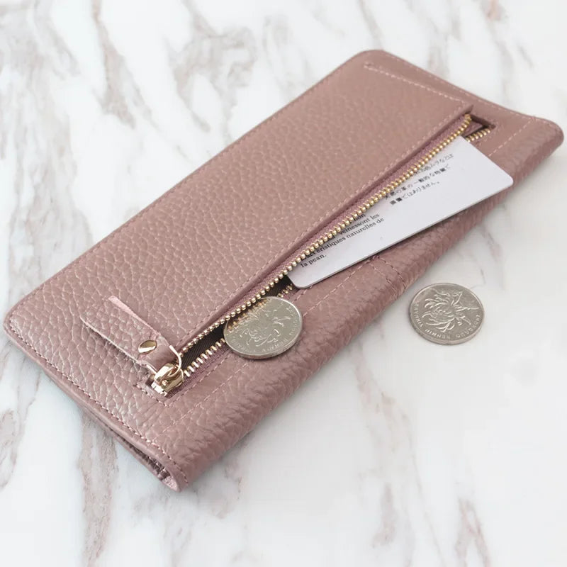 Women's Genuine Cowhide Leather Long Wallet & Zipper Card Holder Leather Women's Wallet Richie's