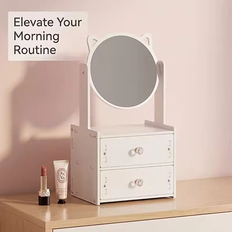 Cat Ear Makeup Organizer with Mirror & 2 Drawers Makeup Organizer Richie's Default Title
