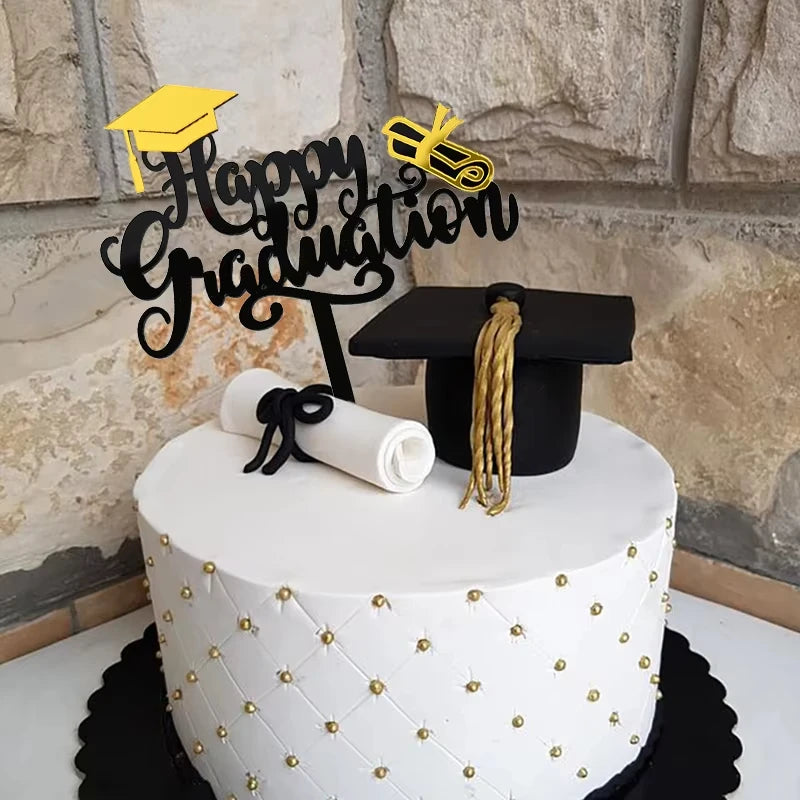 Black Acrylic Graduation Cake Topper – Gold Cap & Diploma Graduation Cake Topper Richie's
