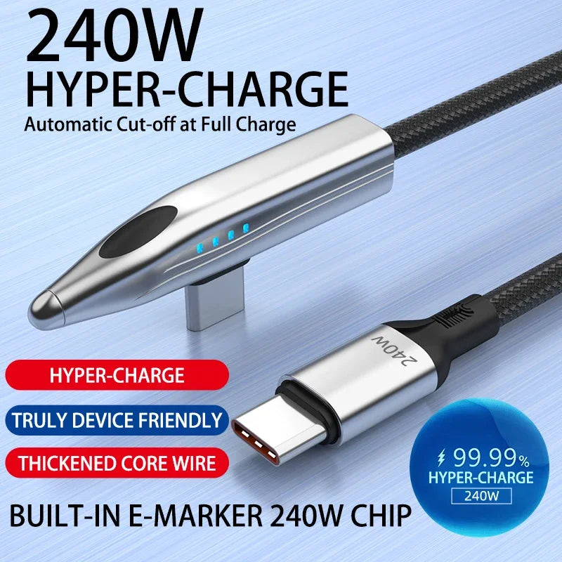 240W USB-C Fast Charging Cable 90° Elbow – Bullet Train Design USB-C Charging Cable Richie's 240W C to C 1.2M