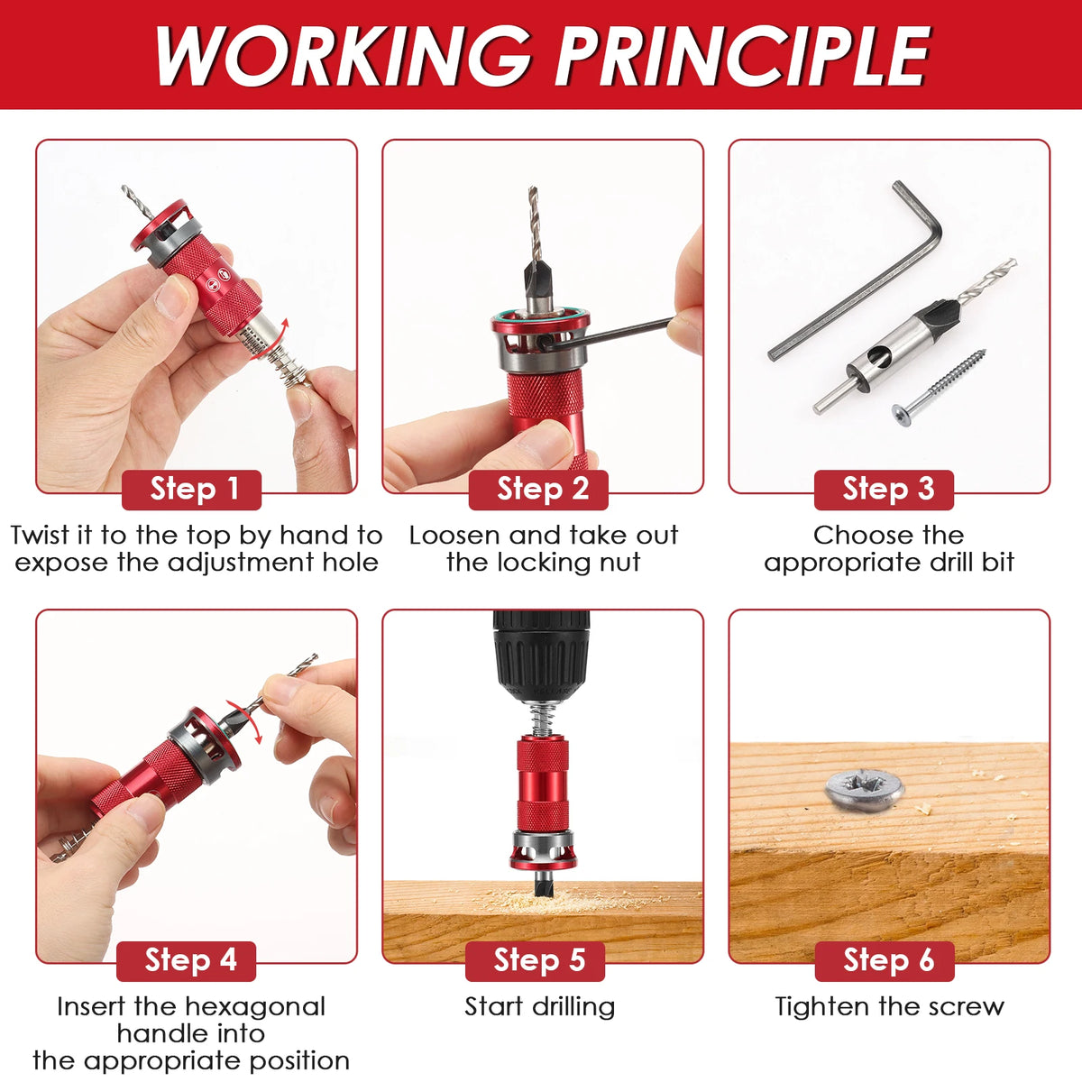 Toorise 5-Pc Countersink Drill Set – Tool-Free Depth Adjust Countersink Drill Set Richie's