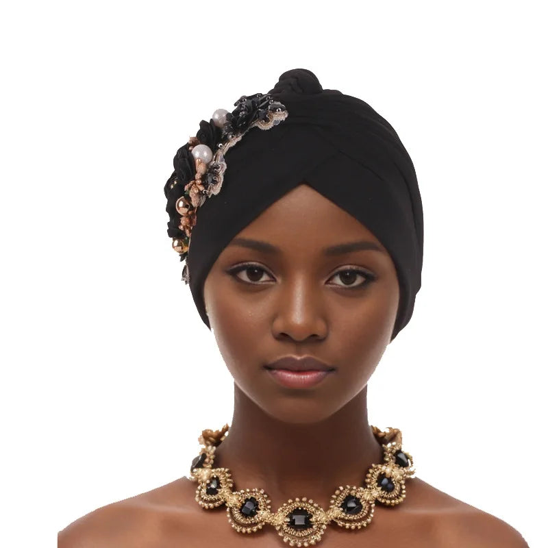 Women's Diamond Turban Cap – Muslim Hijab Bonnet Head Wrap Turban Hijab Cap Richie's Black