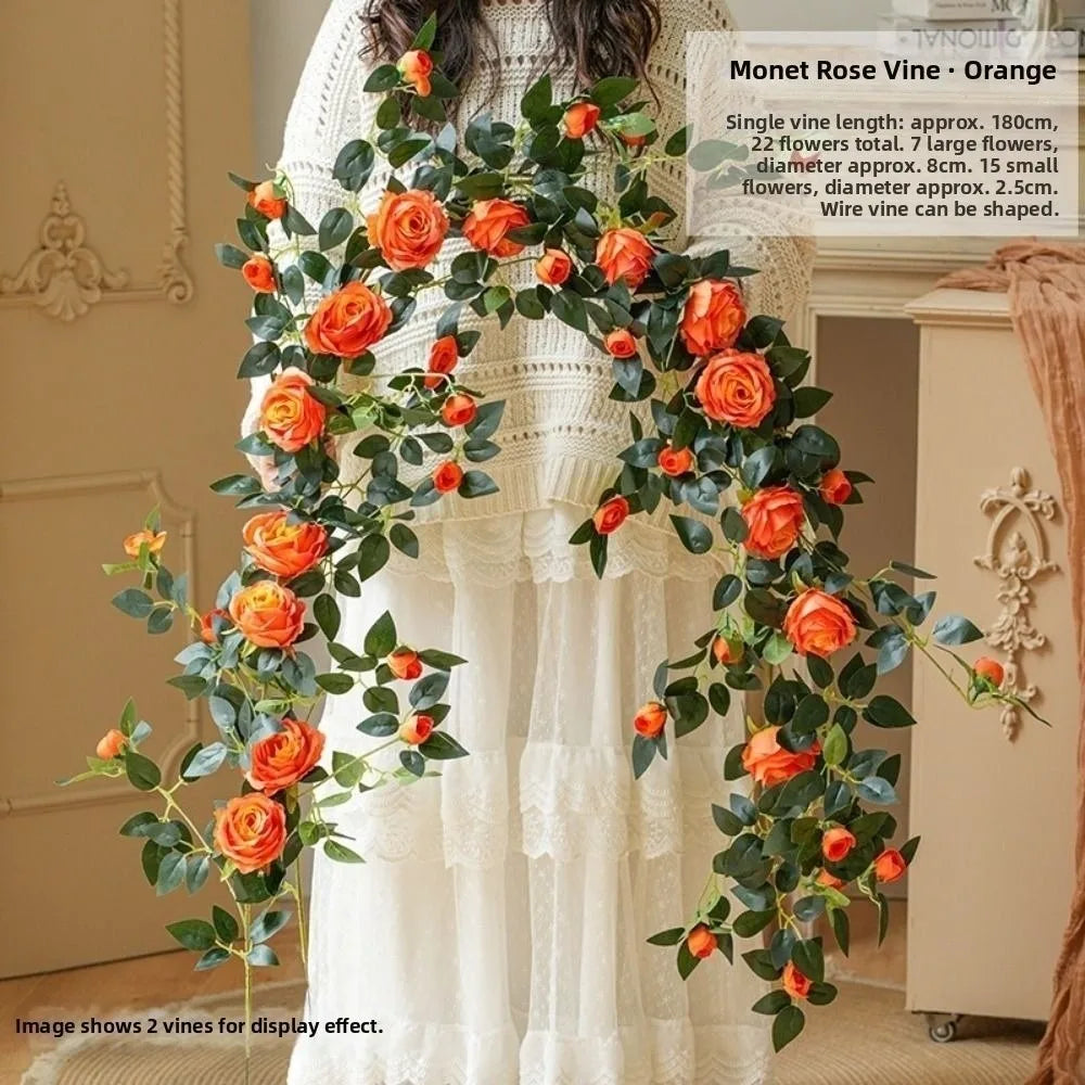 Artificial Silk Rose Vine 1.8m 22 Heads Wall Decor – 9 Colors Artificial Flower Vine Richie's Orange