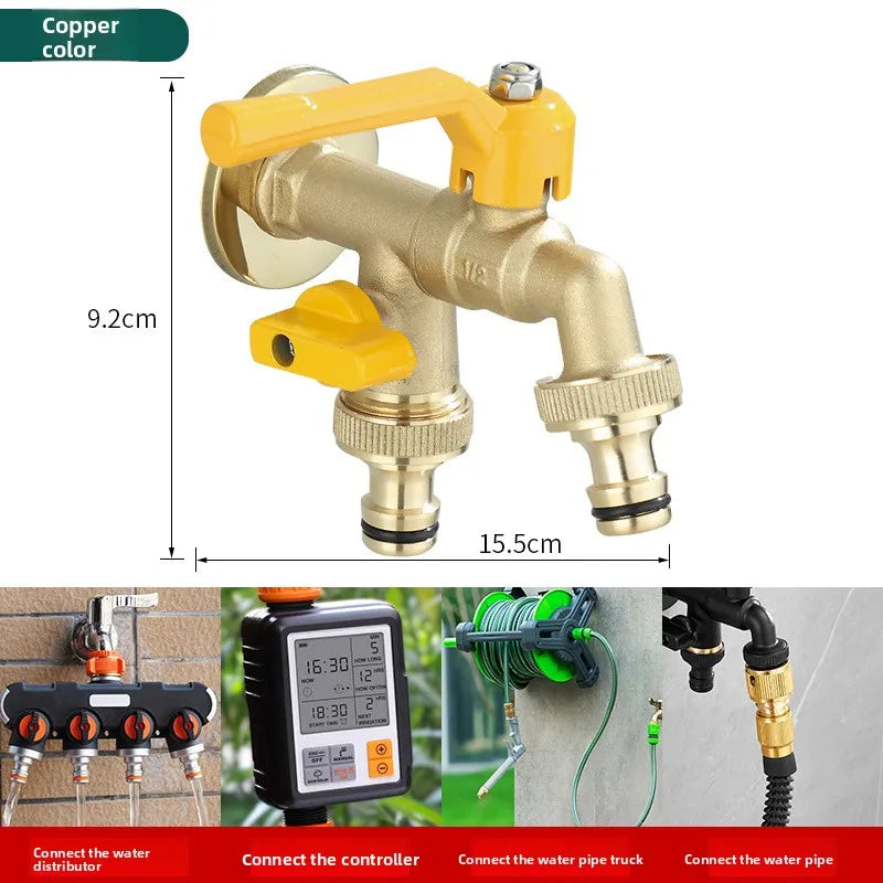 Outdoor Brass Antifreeze Faucet Dual Outlet Wall Mount Garden Tap Garden Faucet Richie's Copper Double Out