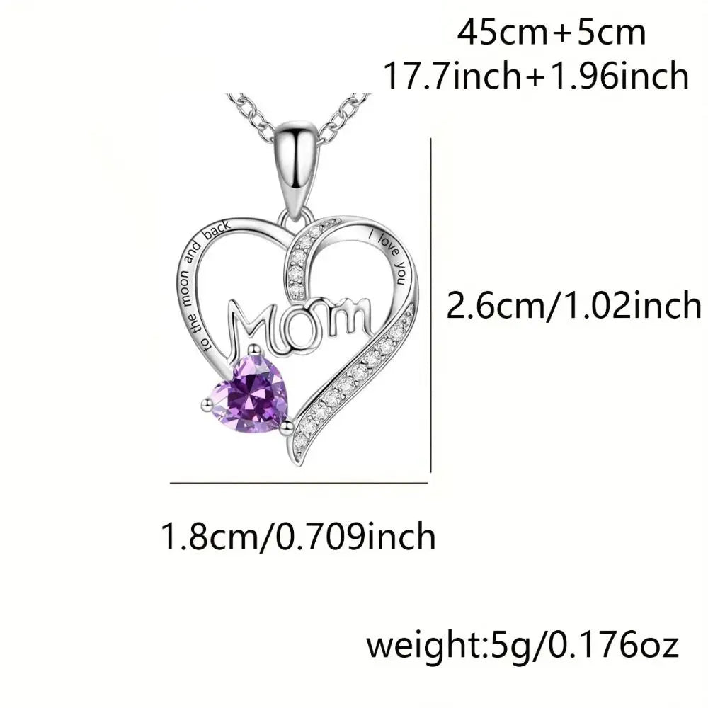 "MOM I Love You" Heart Pendant Necklace with Rose Gift Box Pendant Necklace Gift Set Richie's