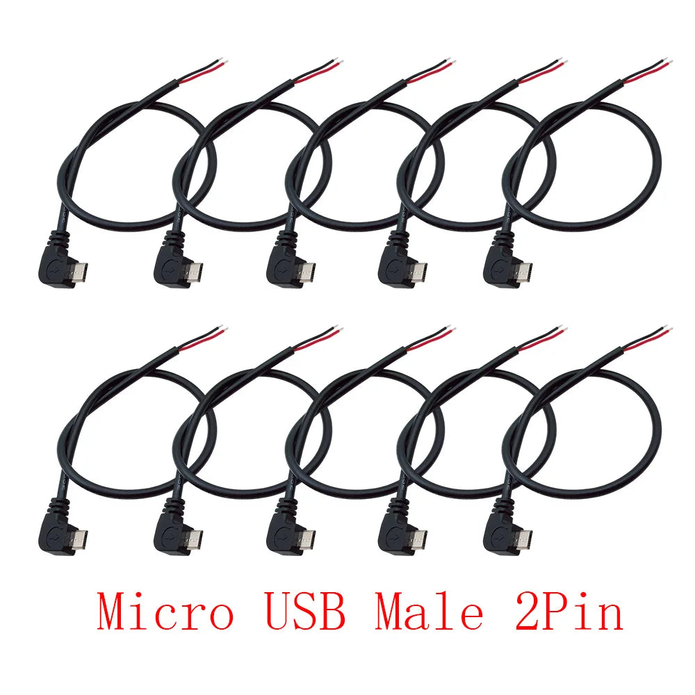 Right Angle 90° Micro USB Male Plug 2/4-Pin DIY Cable 30CM USB Connector Cable Richie's 2Pin 10Pcs