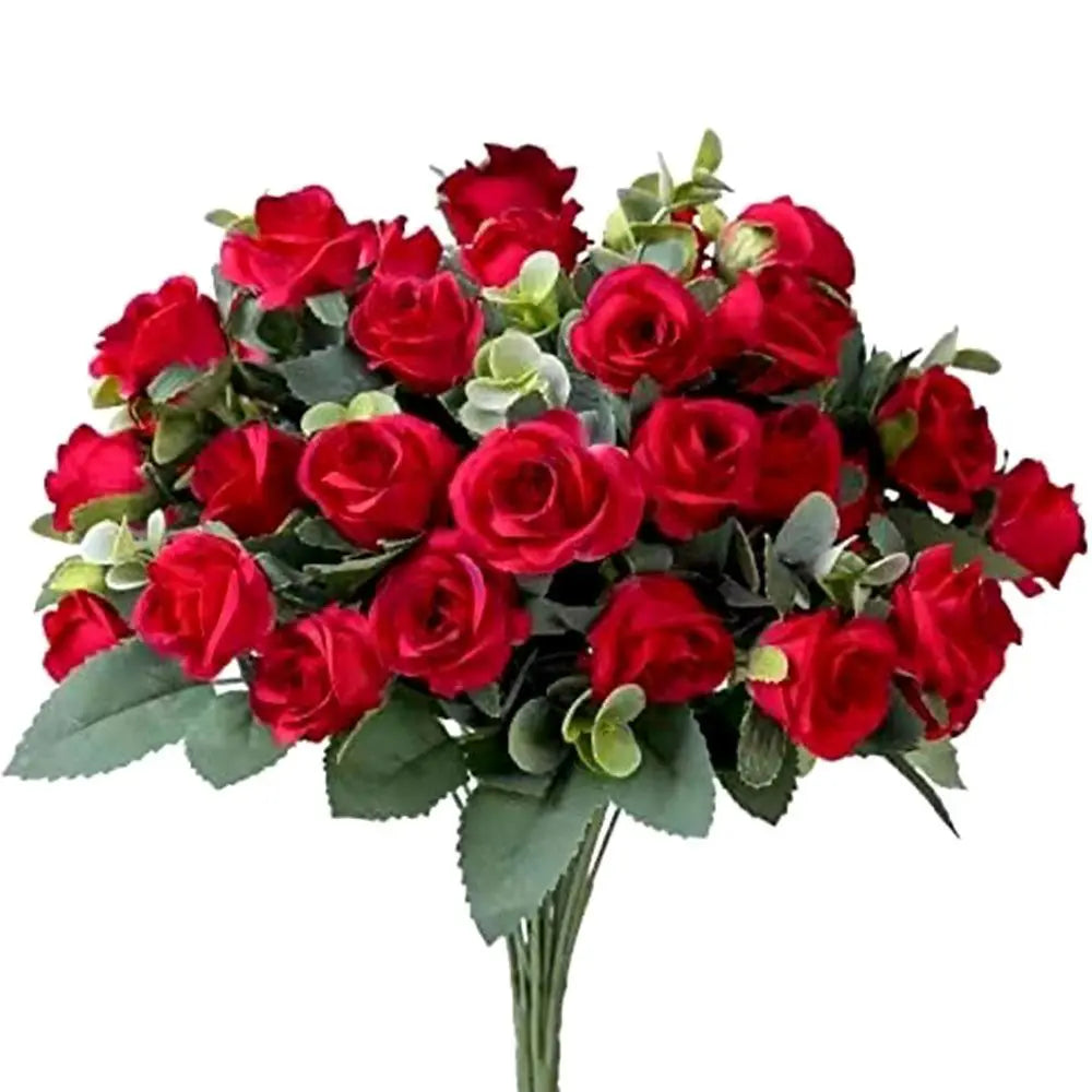 Artificial Eucalyptus Rose Bouquet – Lifelike Floral Décor Artificial Flower Bouquet Richie's red