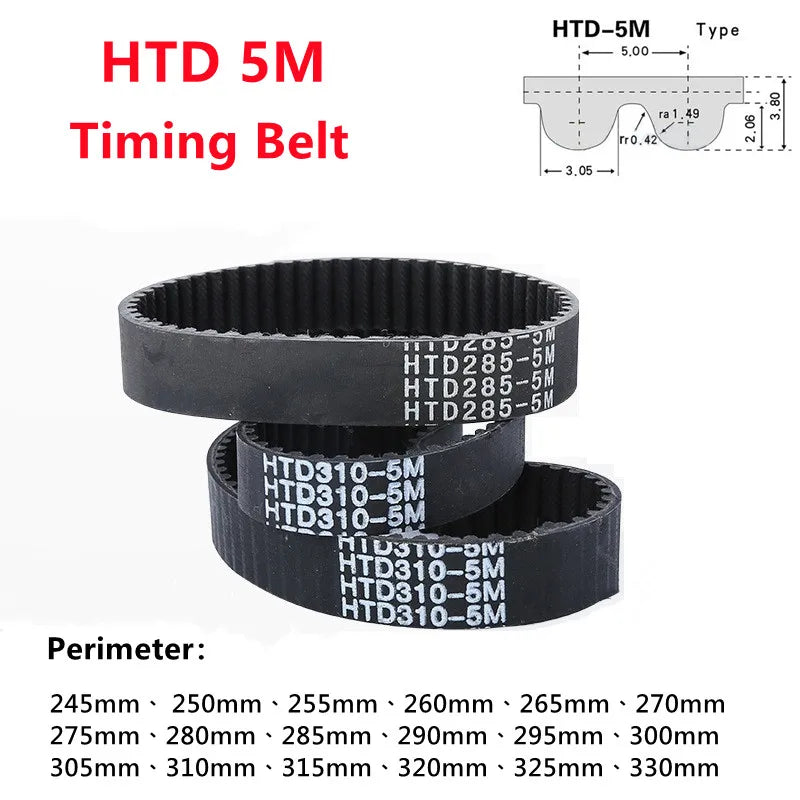 HTD 5M Black Rubber Timing Belt 15mm Width – 245mm to 330mm Timing Belt Richie's 5M-280-Width 15mm 5 Pcs