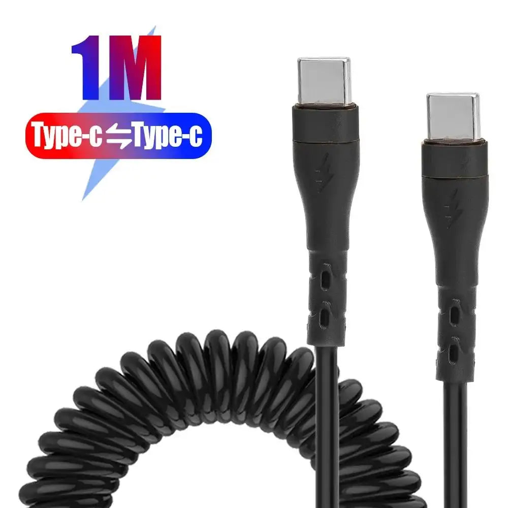 USB-C Spring Car Cable 120W PD Fast Charging – 1M/1.8M USB-C Charging Cable Richie's Black-1m