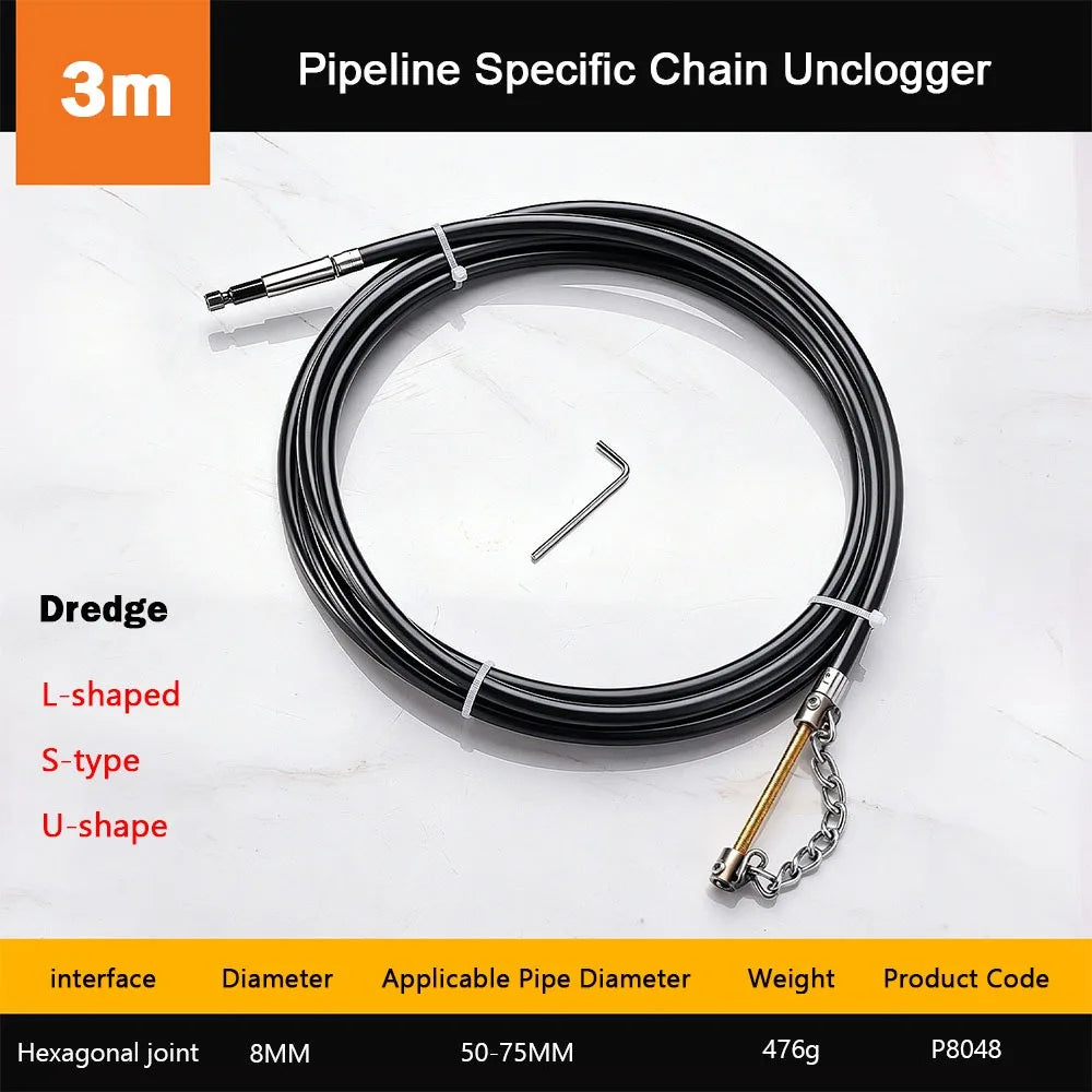 Flexible Chain Drain Pipe Dredger – Adjustable 1–4m Steel Drain Pipe Dredger Richie's 3 Meter