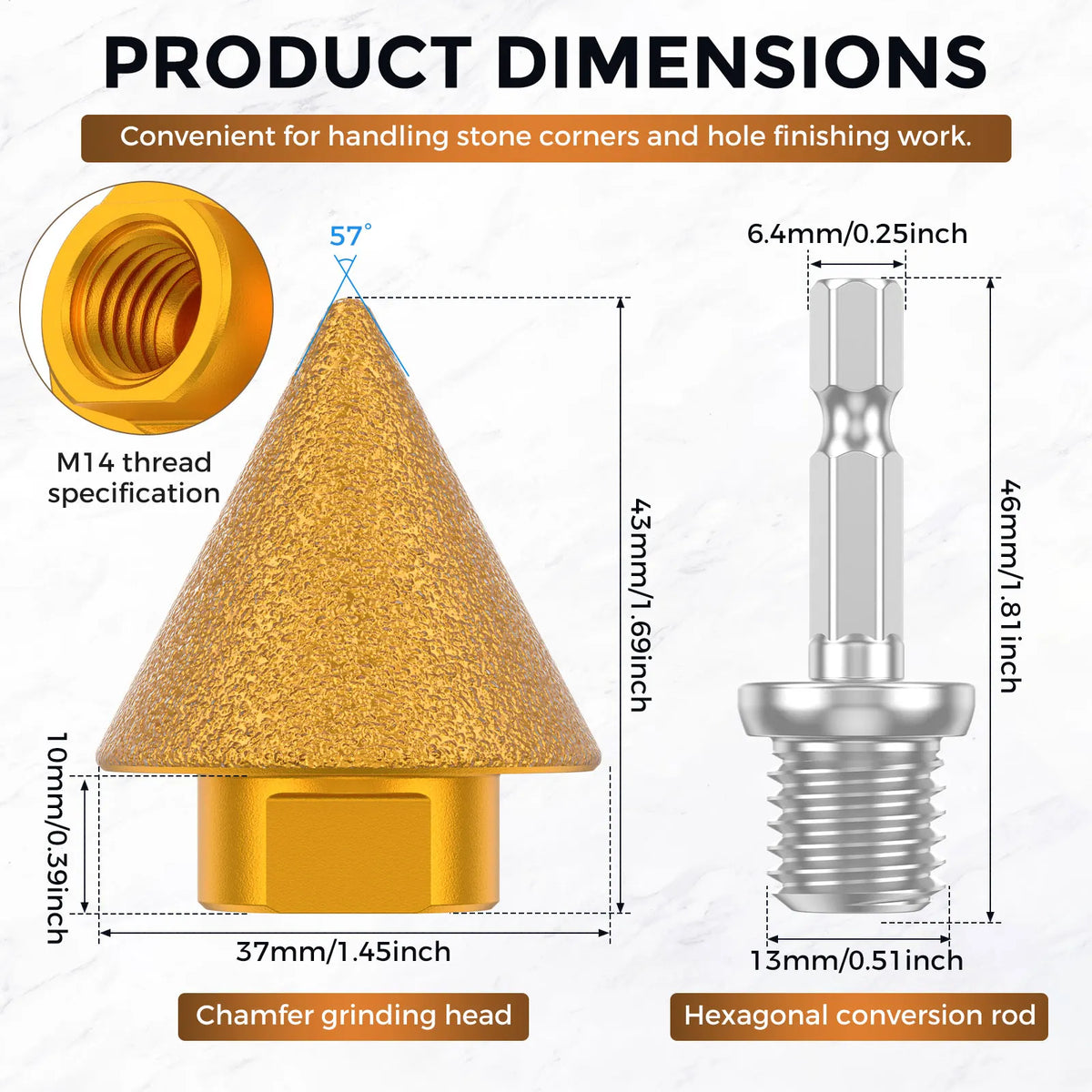 M14 Diamond Chamfer Bit – Cone Grinding Tool for Tile & Marble Diamond Chamfer Bit Richie's