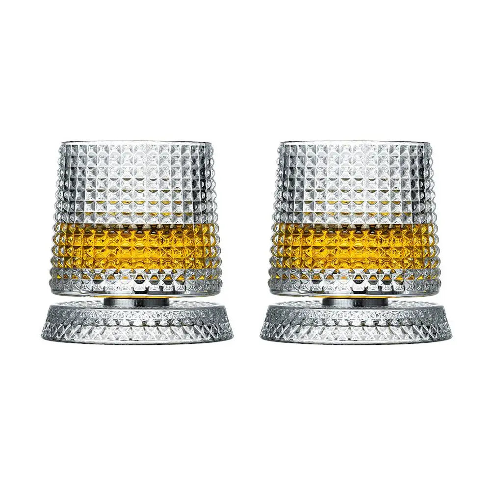 360° Rotating Whiskey Glass Spinning Crystal Tumbler Set of 2 Whiskey Glass Set Richie's C