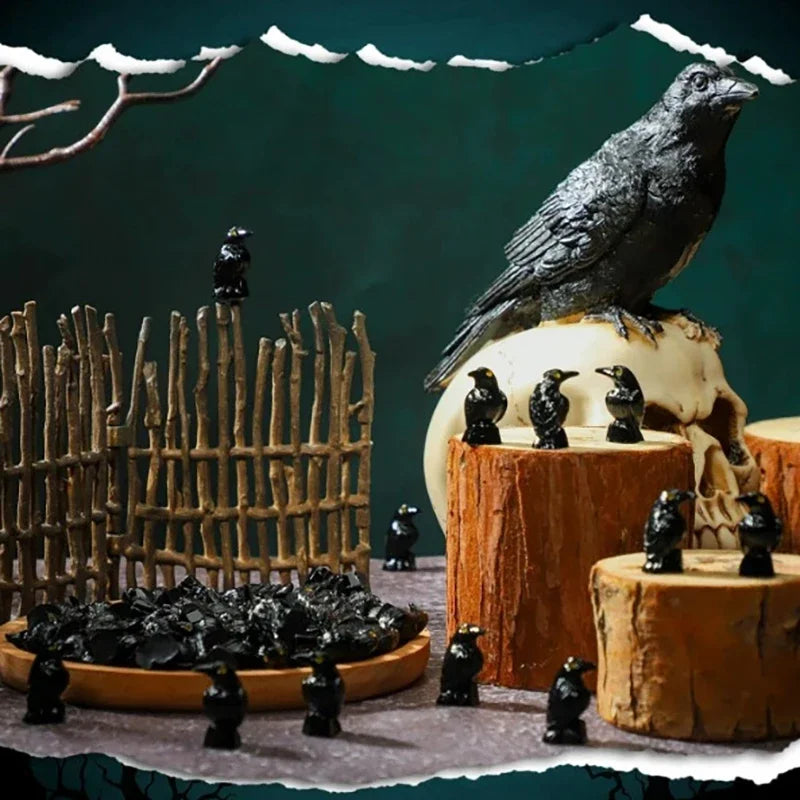 10Pcs Luminous Mini Resin Crow Figurines Halloween Decor Set Halloween Figurines Richie's