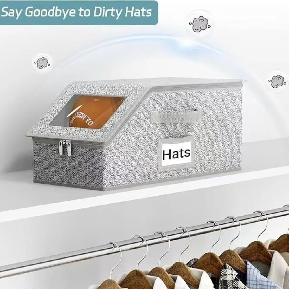 Zippered Hat Storage Box with Window – Foldable Cap Organizer Hat Storage Box Richie's 1PC