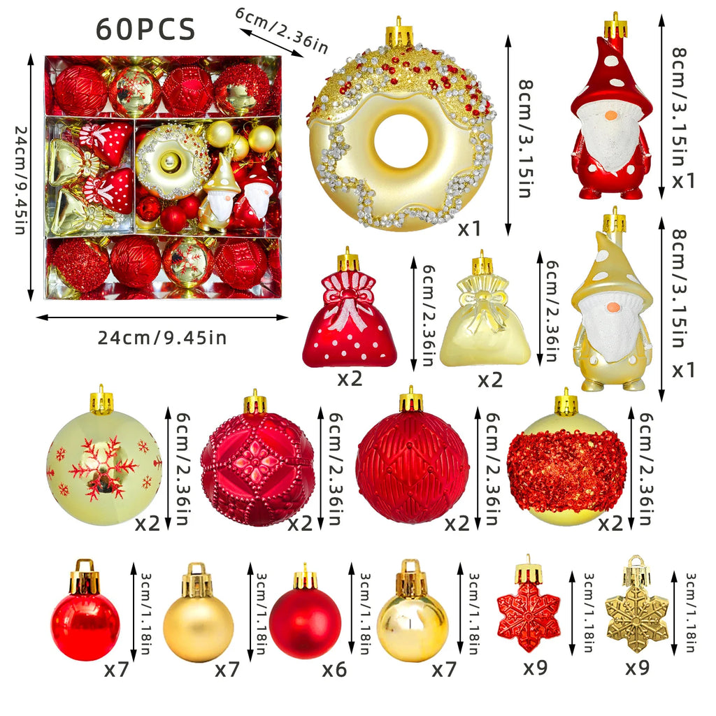 60-Piece Red & Gold Christmas Ornaments – Snowflake Set Christmas Ornament Set Richie's Red Other