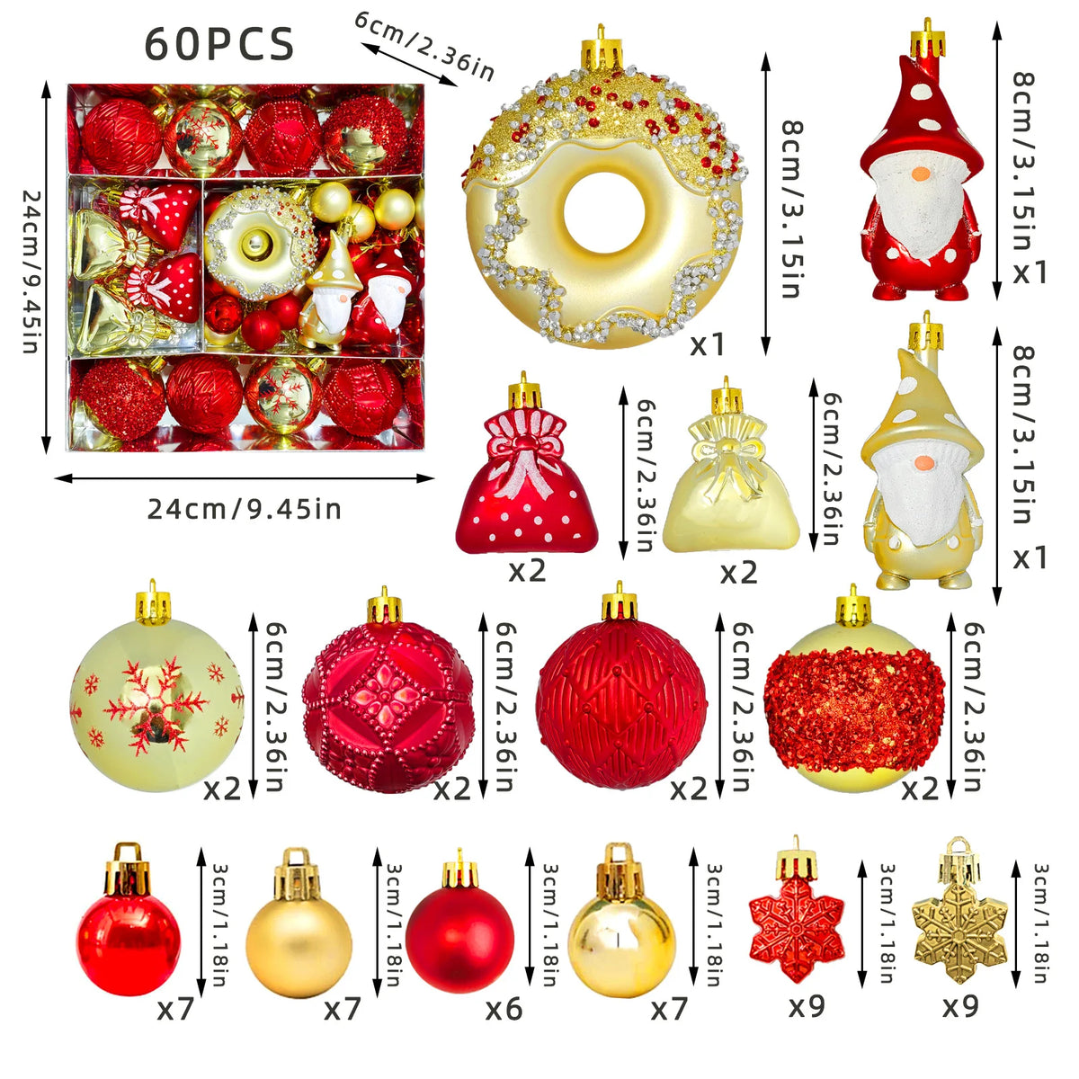 60-Piece Red & Gold Christmas Ornaments – Snowflake Set Christmas Ornament Set Richie's Red Other