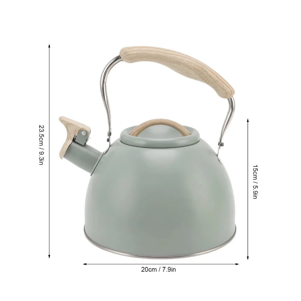 Stainless Steel Whistling Teapot 3L – Wood Handle, Light Green Whistling Tea Kettle Richie's